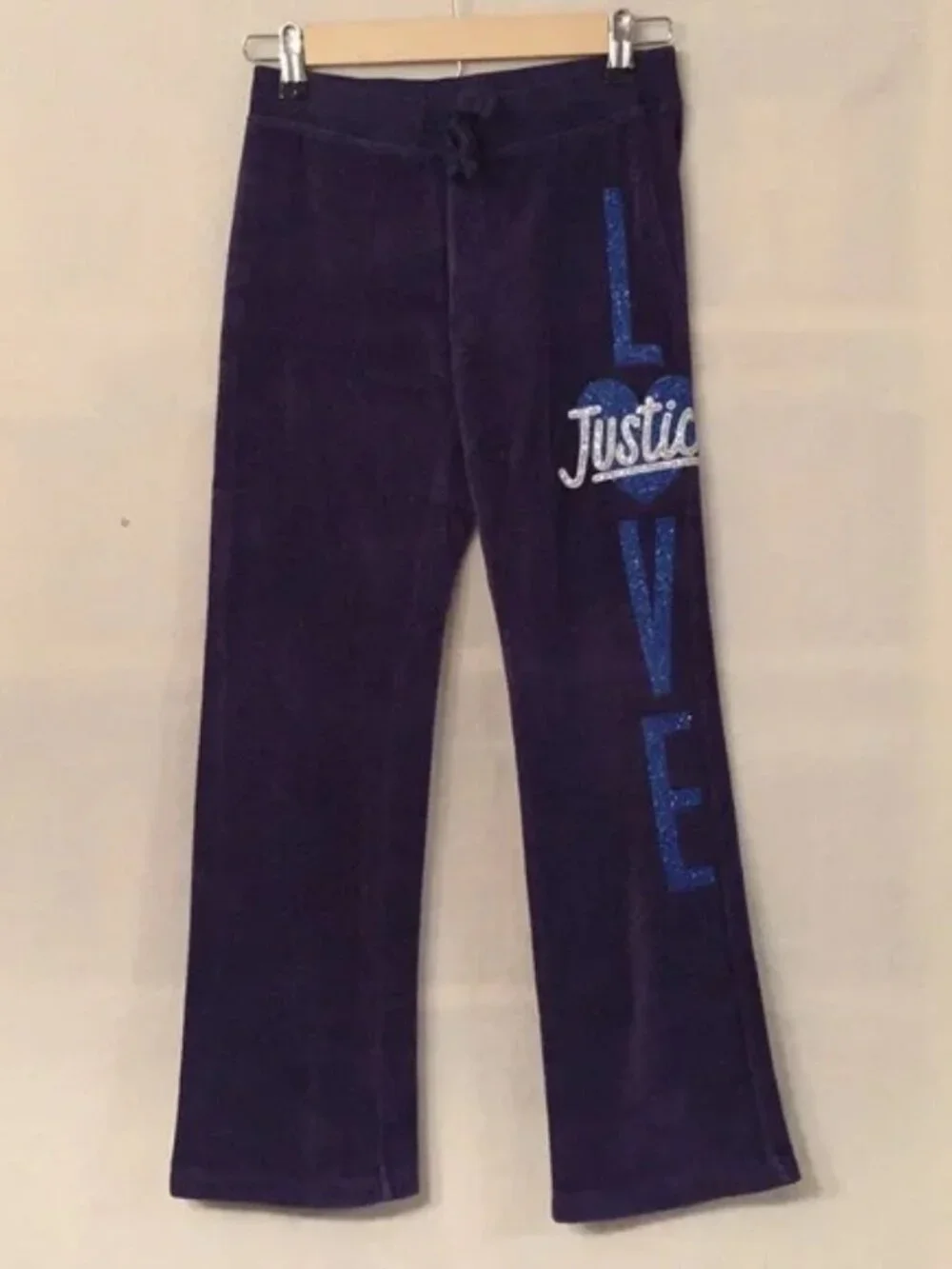 Justice navy blue velour glitter LOVE graphic sweatsuit pants